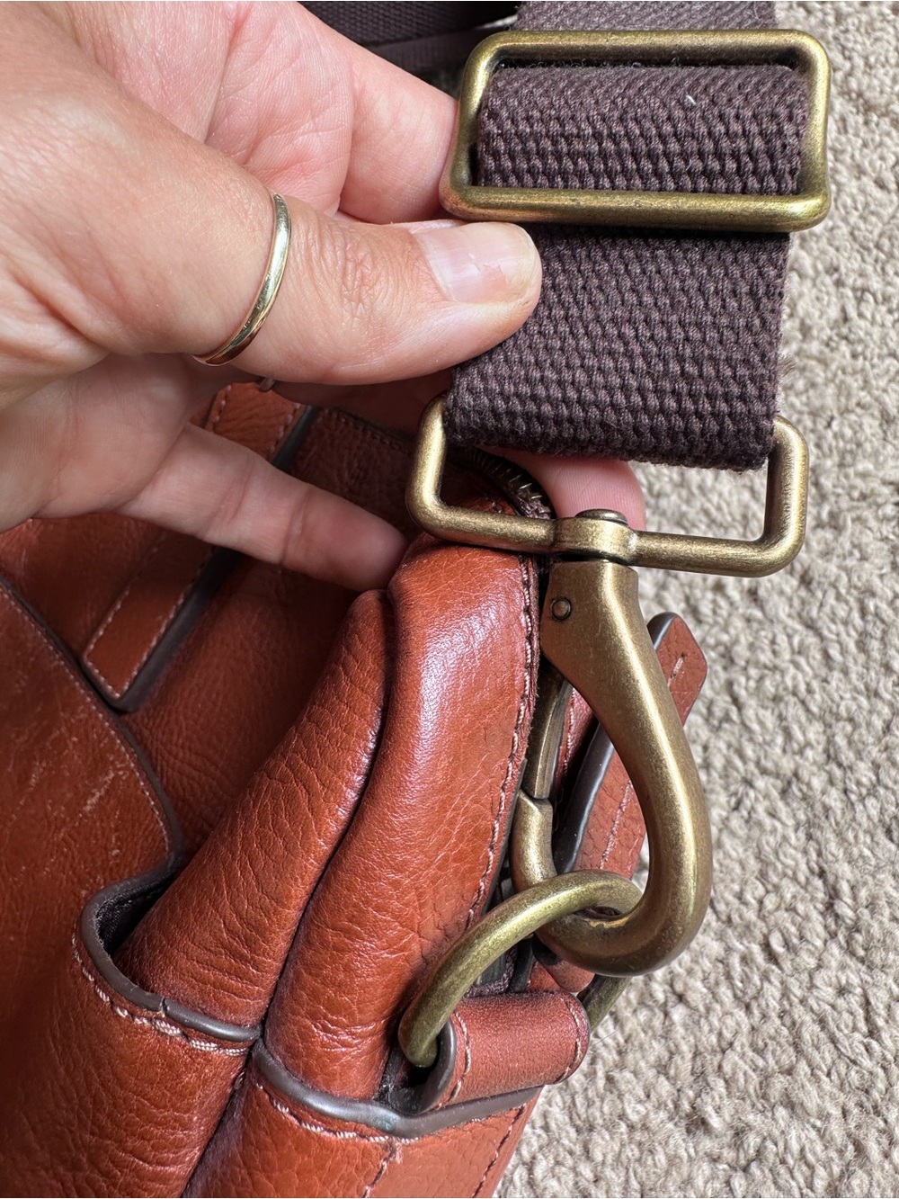 Fossil Men's Leather Laptop Bag in Chestnut Brown - Picture 4 of 6